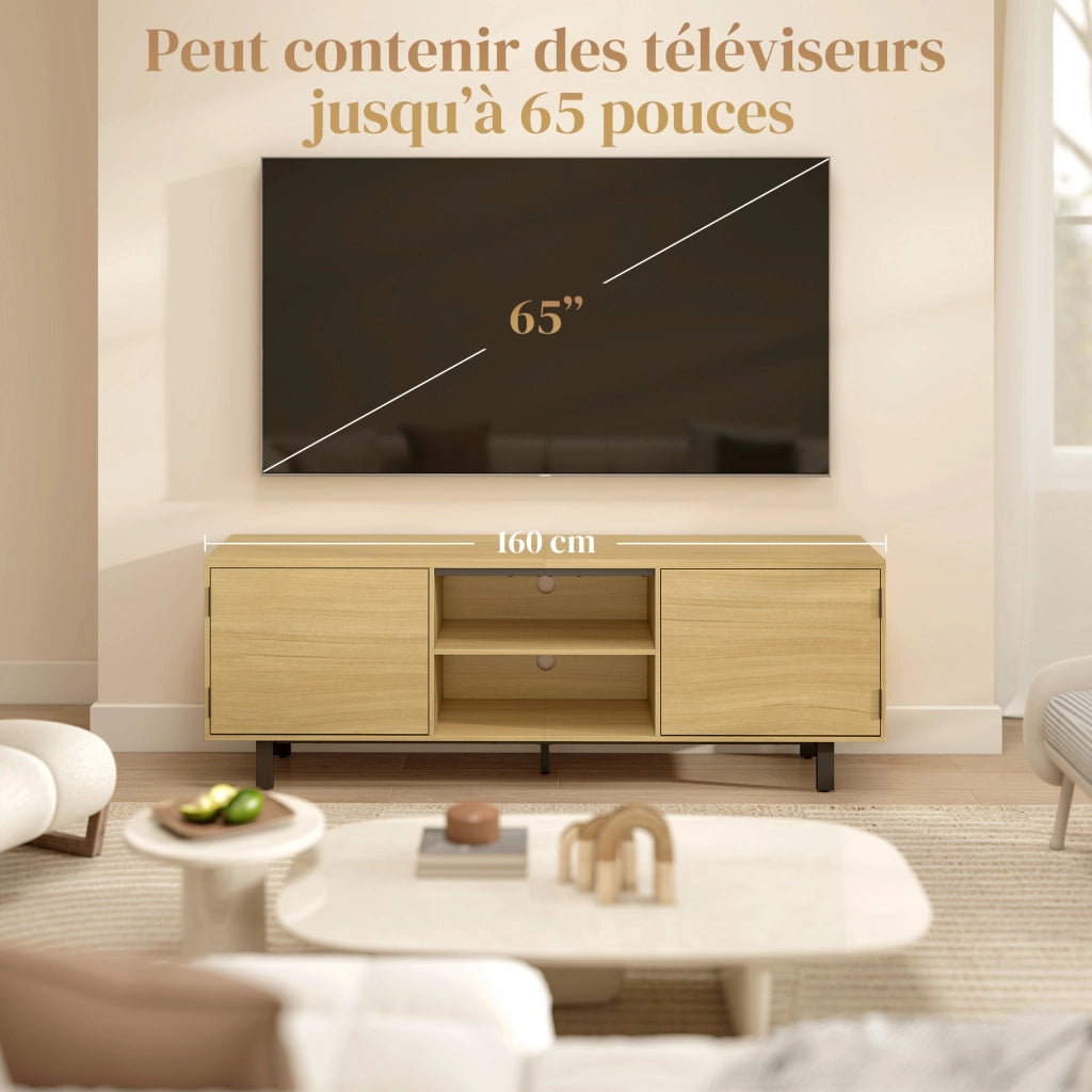 Mobile TV fino a 65 pollici ¨C Xylo ¨C 2 ante a pressione, 2 ripiani, legno naturale 160x35x55,5cm