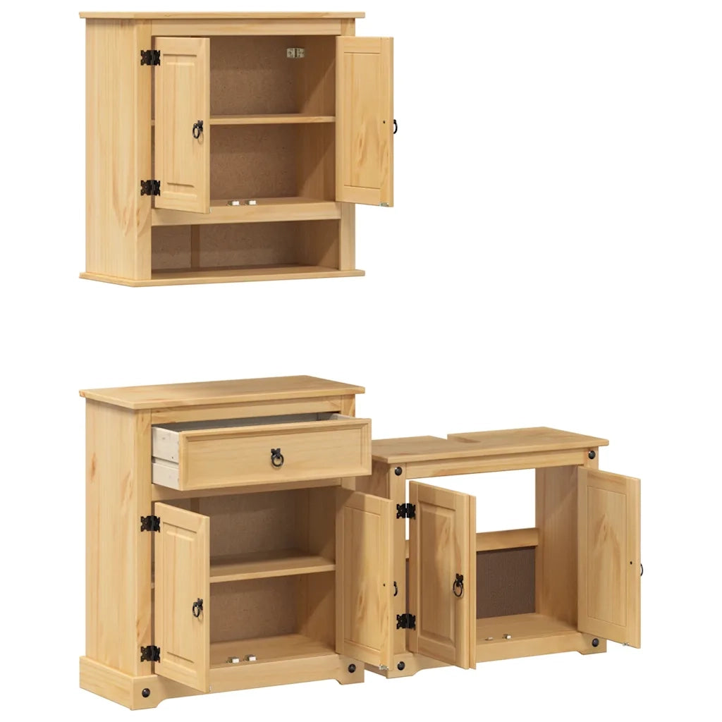 Set Mobili da Bagno 3 pz Corona in Legno Massello di Pino 3334638