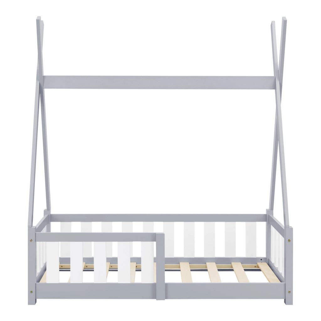 Letto a Capanna Helsingborg con Sponde 70 x 140 cm Grigio Chiaro [en.casa]