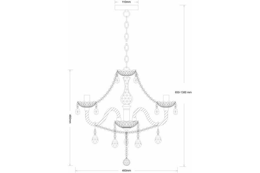 Lampadario Marie vintage glamour 5xE14 cromo/nero Reality