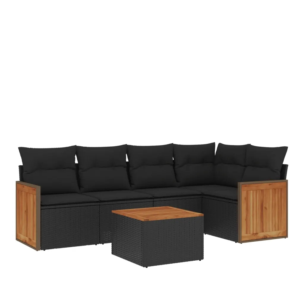 Set Divano da Giardino 6 pz con Cuscini Nero in Polyrattan 3227630