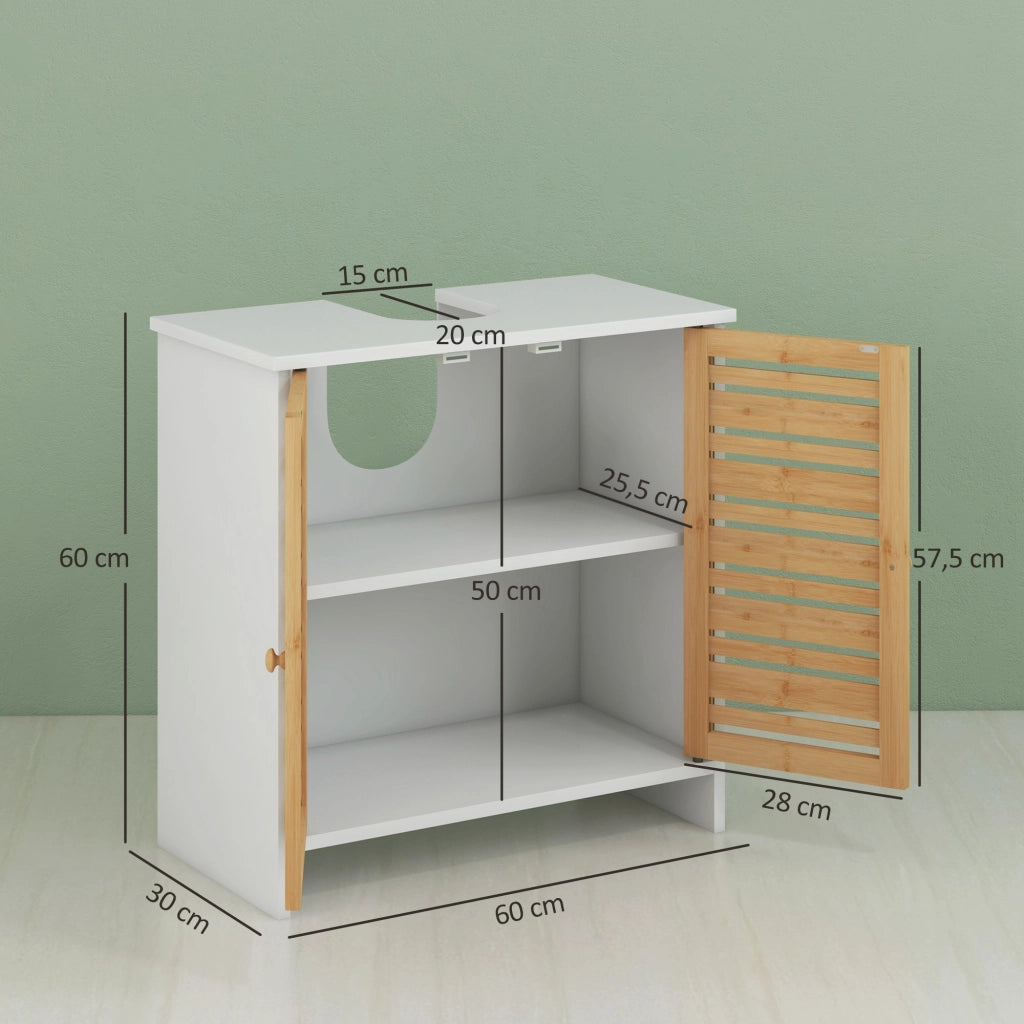 Mobiletto sottolavabo 2 ante ripiano regolabile ¨C zephmum ¨C bianco bamb¨´ 60x30x60 cm