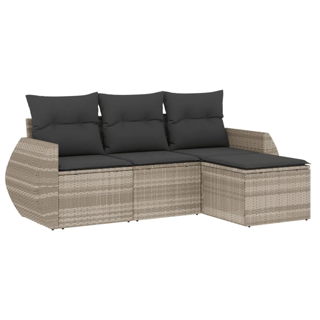 Set Divano da Giardino 4 pz con Cuscini-Sofa da Giardino-Divanetto da esterno Grigio Chiaro Polyrattan 380044