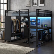 Letto a soppalco in metallo 160x200 con scrivania, LED e spazio contenitivo