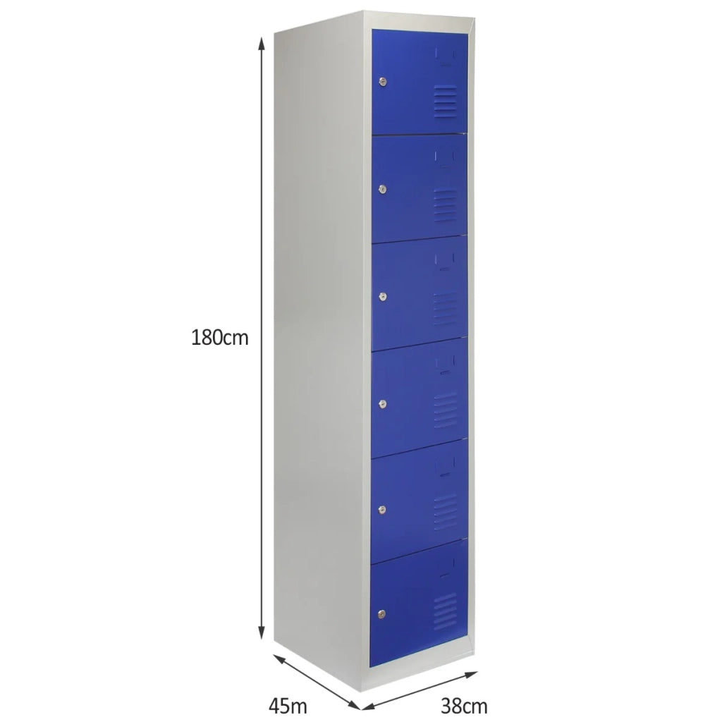 3 Armadietti da Montare con 6 Porte Blu Acciaio per Scuole Palestre Spogliatoi