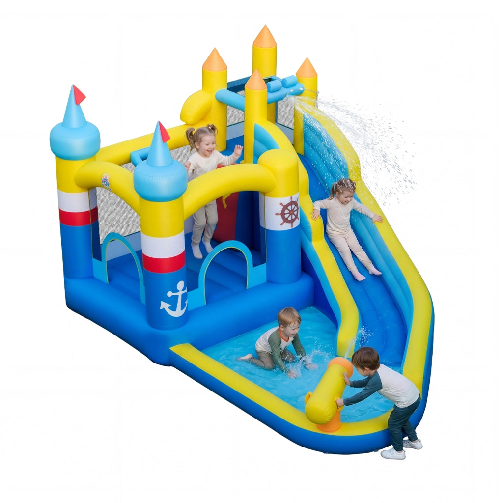 Scivolo d'acqua gonfiabile con piscina splash cannone d'acqua, Parete arrampicata palline oceaniche basket castello esterno