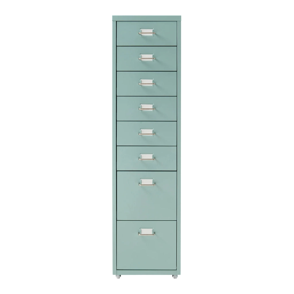 Mobiletto/contenitore per ufficio su ruote con 8 cassetti 109 x 28 x 41 cm verde menta 03_0009115