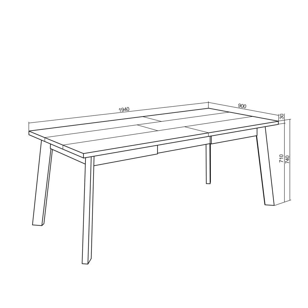 Tavolo da Pranzo, 194x90x74cm, Per 10 persone, Gambe in legno, colore Rovere RF2917