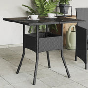 Tavolo da Giardino Piano in Vetro Nero 80x80x75 cm Polyrattan 365521