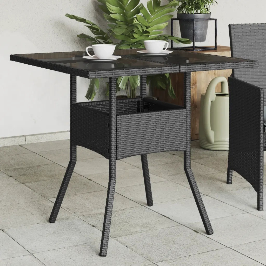 Tavolo da Giardino Piano in Vetro Nero 80x80x75 cm Polyrattan 365521