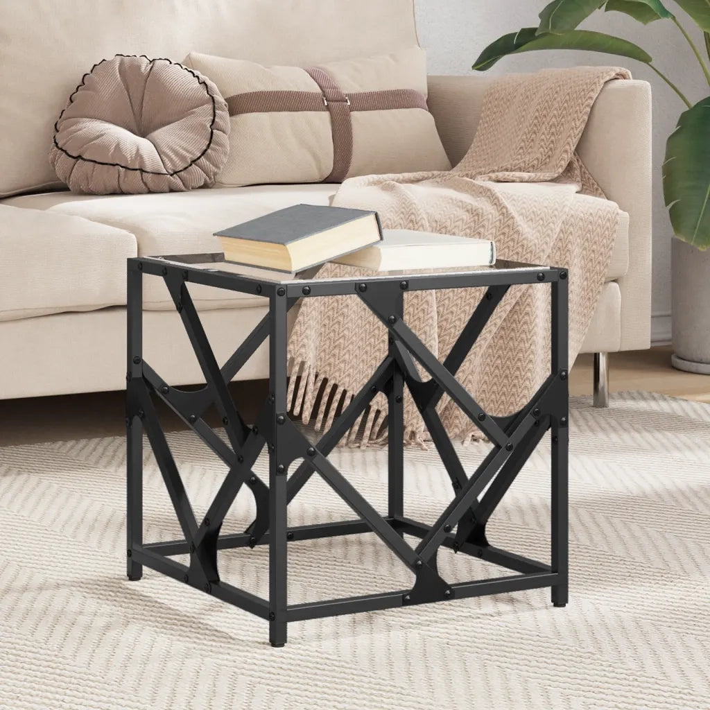 Tavolini con Piano in Vetro Trasparente 2 pz 40x40x41cm Acciaio 845990