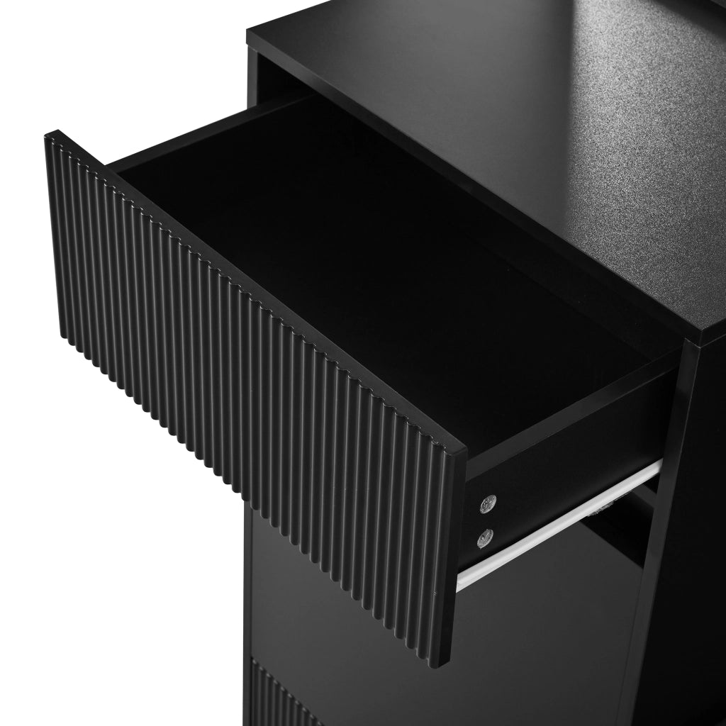 Set di mobili da ingresso con scarpiera; panca; specchio e LED con app; frontale 3D e finitura nera 105 × 38 × 190 cm