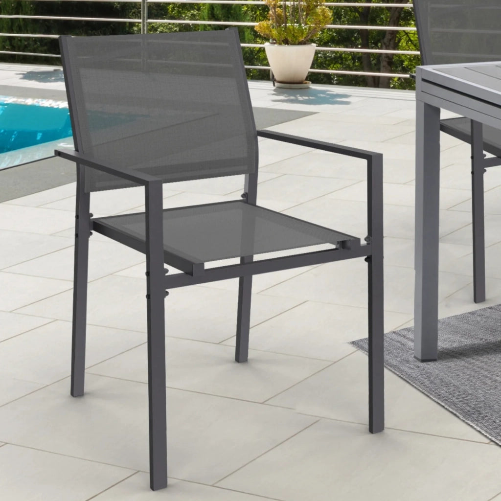 IDMarket - Set di 6 sedie da giardino impilabili OLBIA in metallo e textilene, grigio antracite