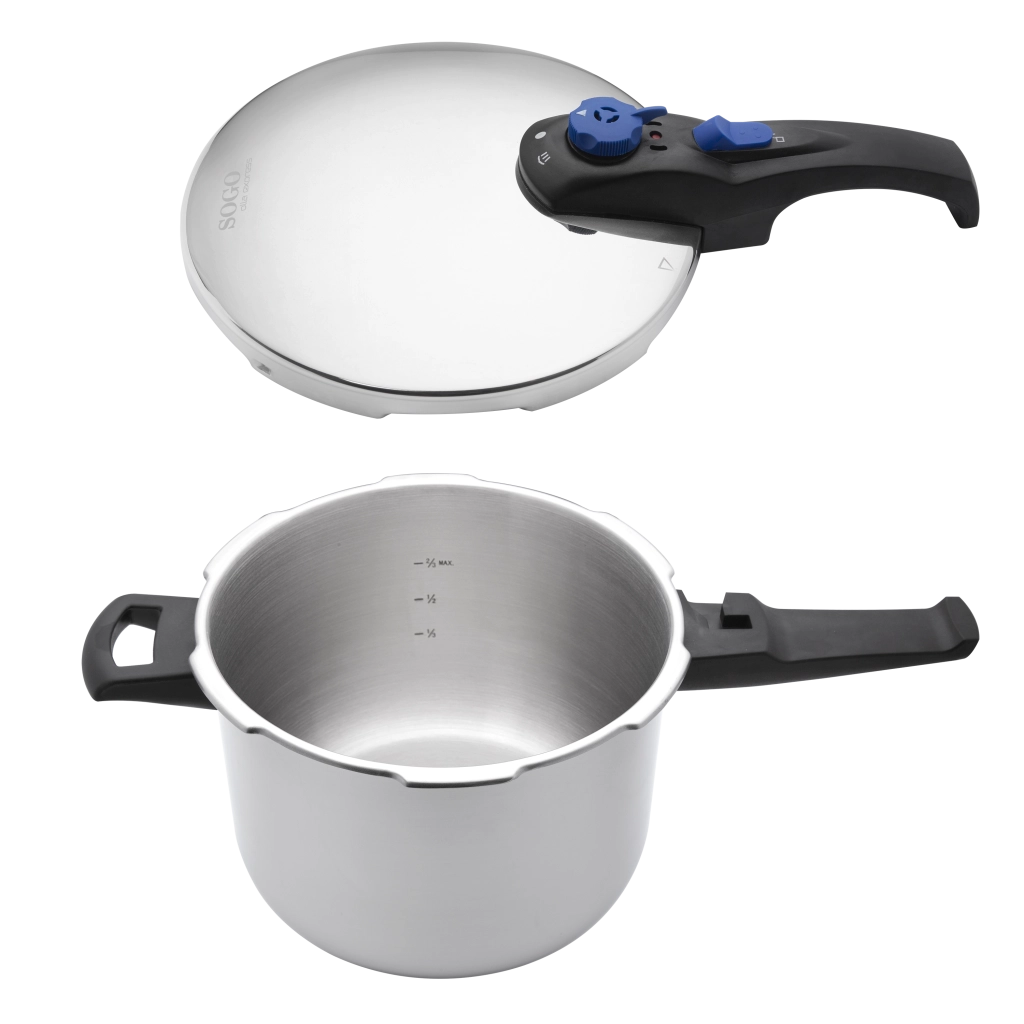 Pentola a pressione rapida 6 litri, acciaio inox 18/10, 2 livelli pressione, fondo termodiffusore cucina induzione - SOGO