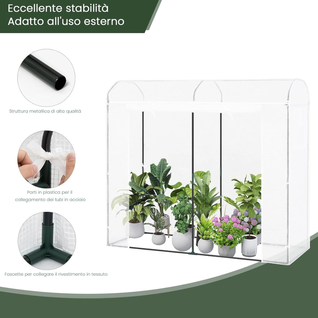 Serra da Giardino a Tunnel, Copertura per Piante da Esterno, in Rete PE e Tubi d’Acciaio Zincato, Porta Avvolgibile con Cerniere e 2 Finestre Laterali,170x68x200 cm, Bianco
