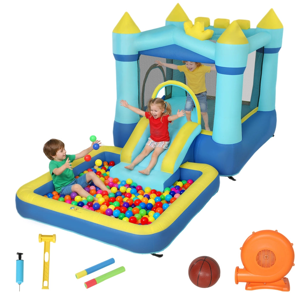 Castello Gonfiabile con Scivolo e Piscina ¨C zephmum ¨C Blu 364x173x182 cm