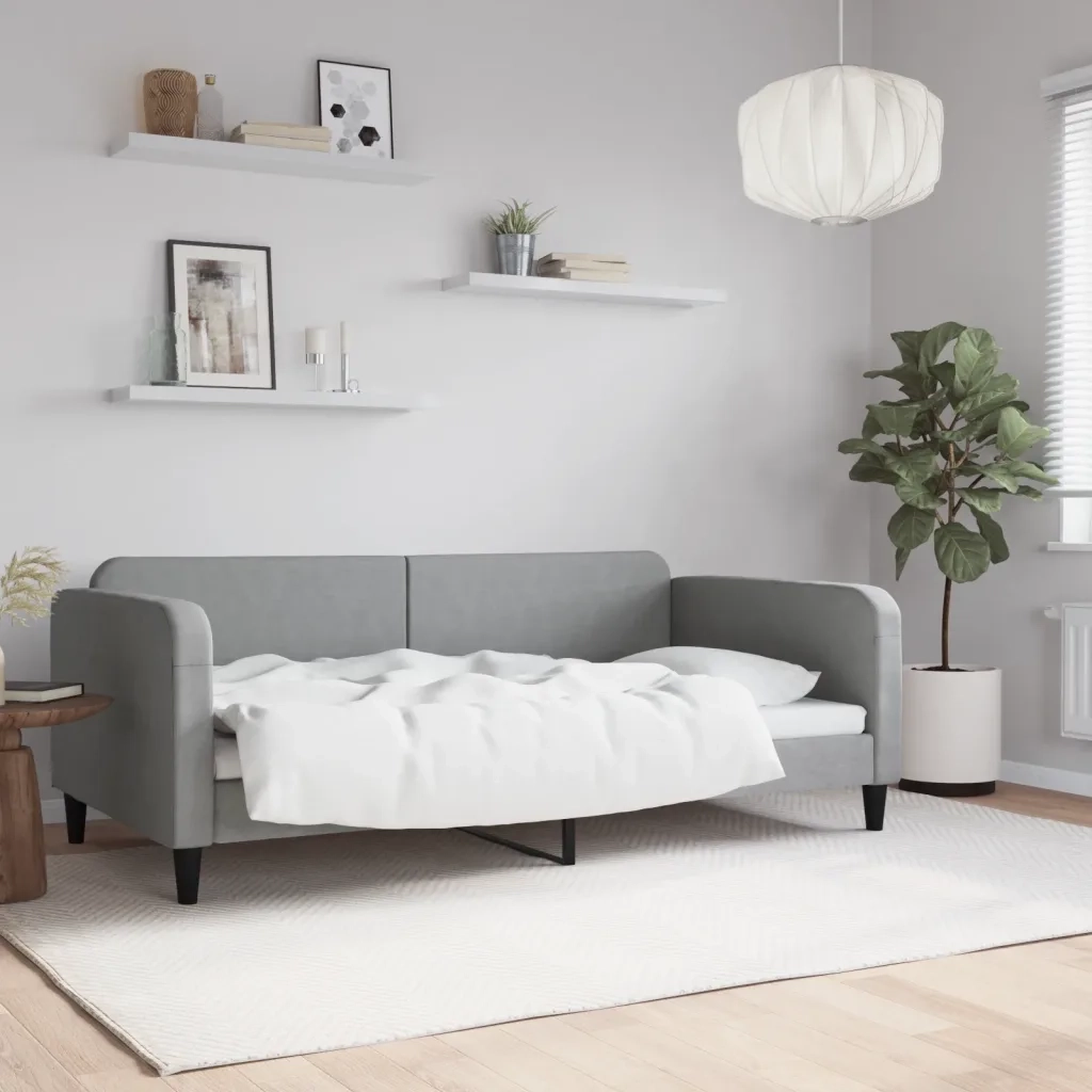 Letto da camera | Letto da Giorno Grigio Chiaro 100x190 cm in Tessuto