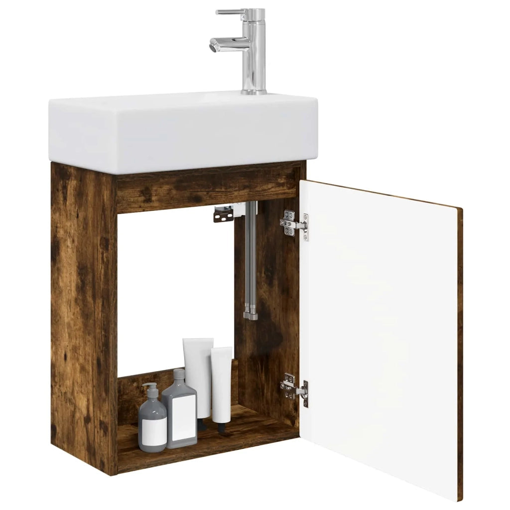 Mobile bagno con rubinetto Rovere Fumo 45,5 x 22,5 x 84 cm