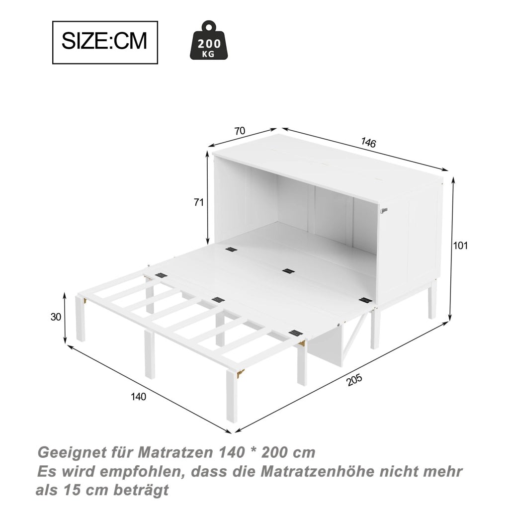 Letto pieghevole verticale 140x200 cm salvaspazio in legno bianco