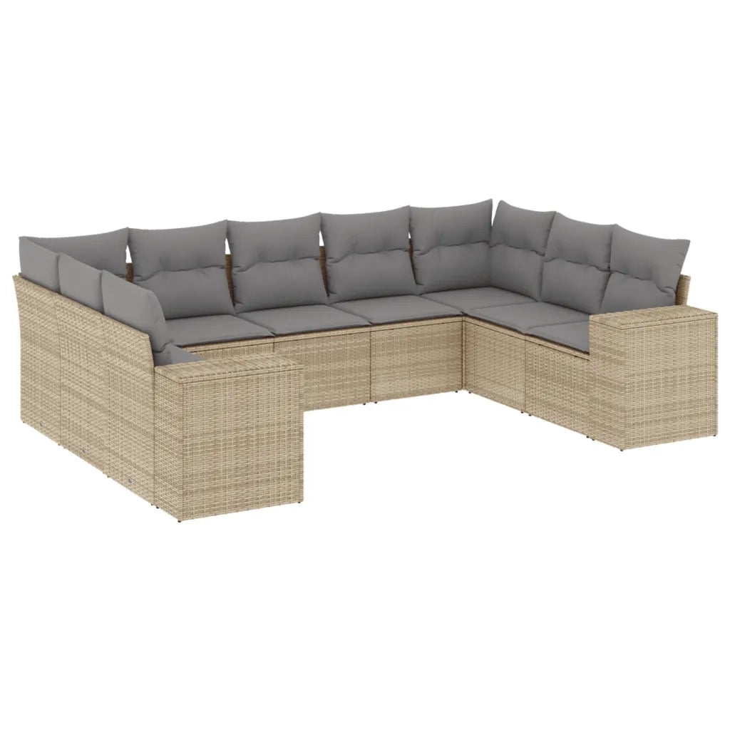 Set Divano da Giardino 9 pz con Cuscini Beige in Polyrattan 3255336