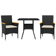 Set da Pranzo da Giardino 3 pz | Set Salotto da Giardino con Cuscini Polyrattan e Vetro