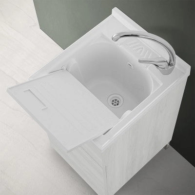 Mobile lavatoio 45x50 cm 1 anta bianco venato con vaschetta in resina