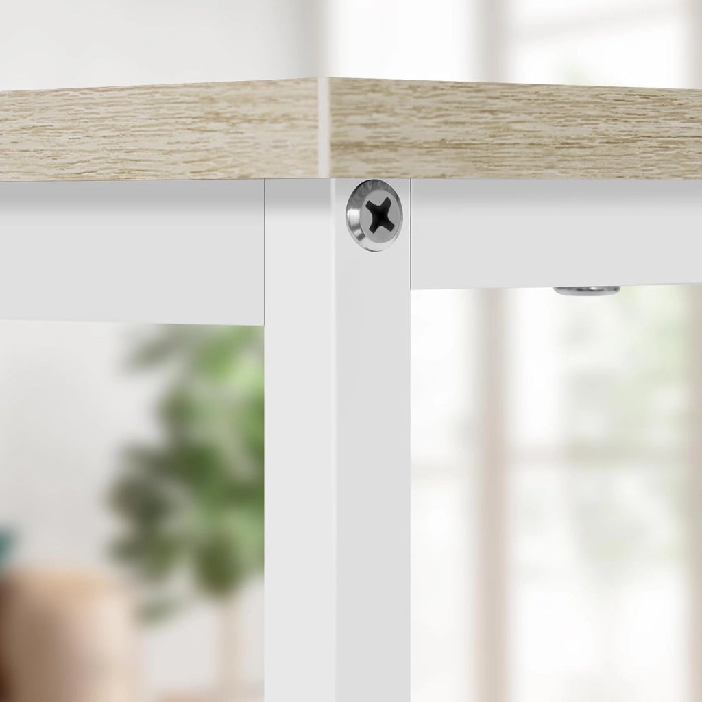 Scrivania Salvaspazio, Tavolo per Computer, Rovere Chiaro + Bianco per Studio, Home Office, Camera da Letto, in Legno e Metallo, 80x60x70 cm