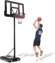 Canestro Basket per Esterno, 12 Livelli di Altezza Regolabile 130-305 cm, Supporto da Basket Portatile con Ruote, Base in PE e PVC, Pallacanestro per Interni con 2 Reti, per Bambini e Adulti