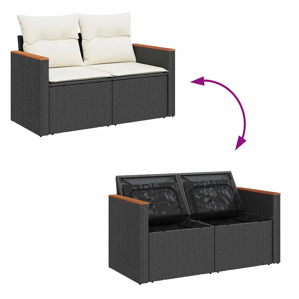 Set Divano da Giardino 10 pcs Nero e Crema polyrattan 3364935