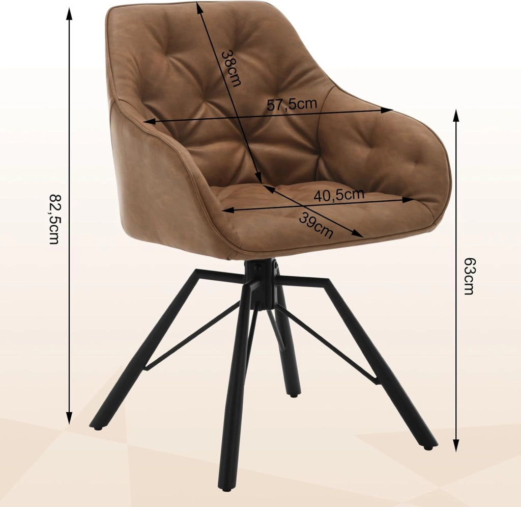 Set di 8 Sedie per Sala da Pranzo Girevoli a 360°, Sedie da Cucina Imbottite con Gambe in Metallo, Poltroncine in PU per Camera da Letto, Soggiorno, Ufficio, Marrone chiaro EZS61hbr-8