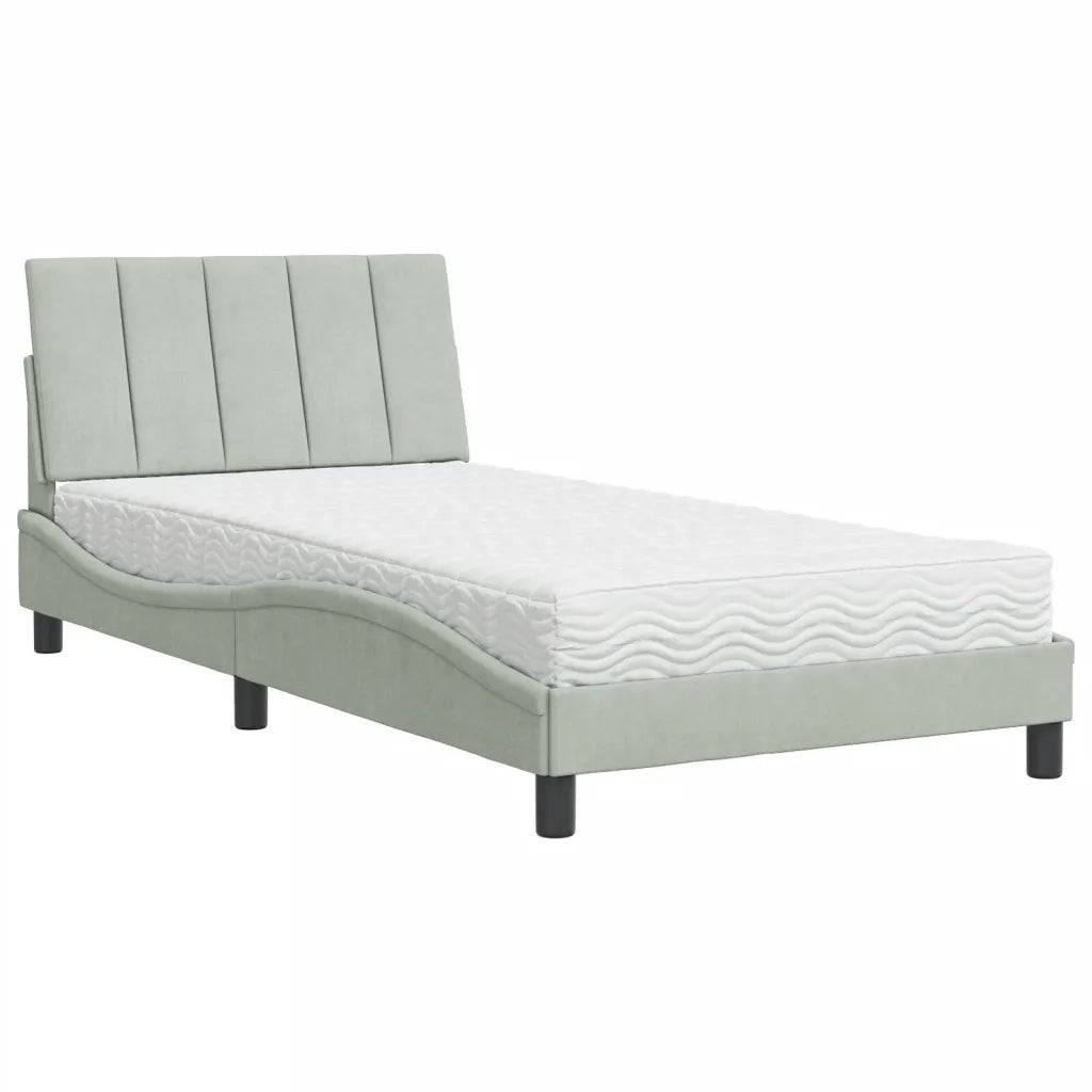 Letto con Materasso Hanko Grigio Chiaro 100x200 cm in Velluto