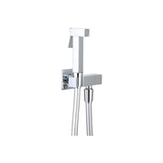 Set idroscopino squadrato in ottone cromato con rubinetto di arresto e flessibile 90 cm