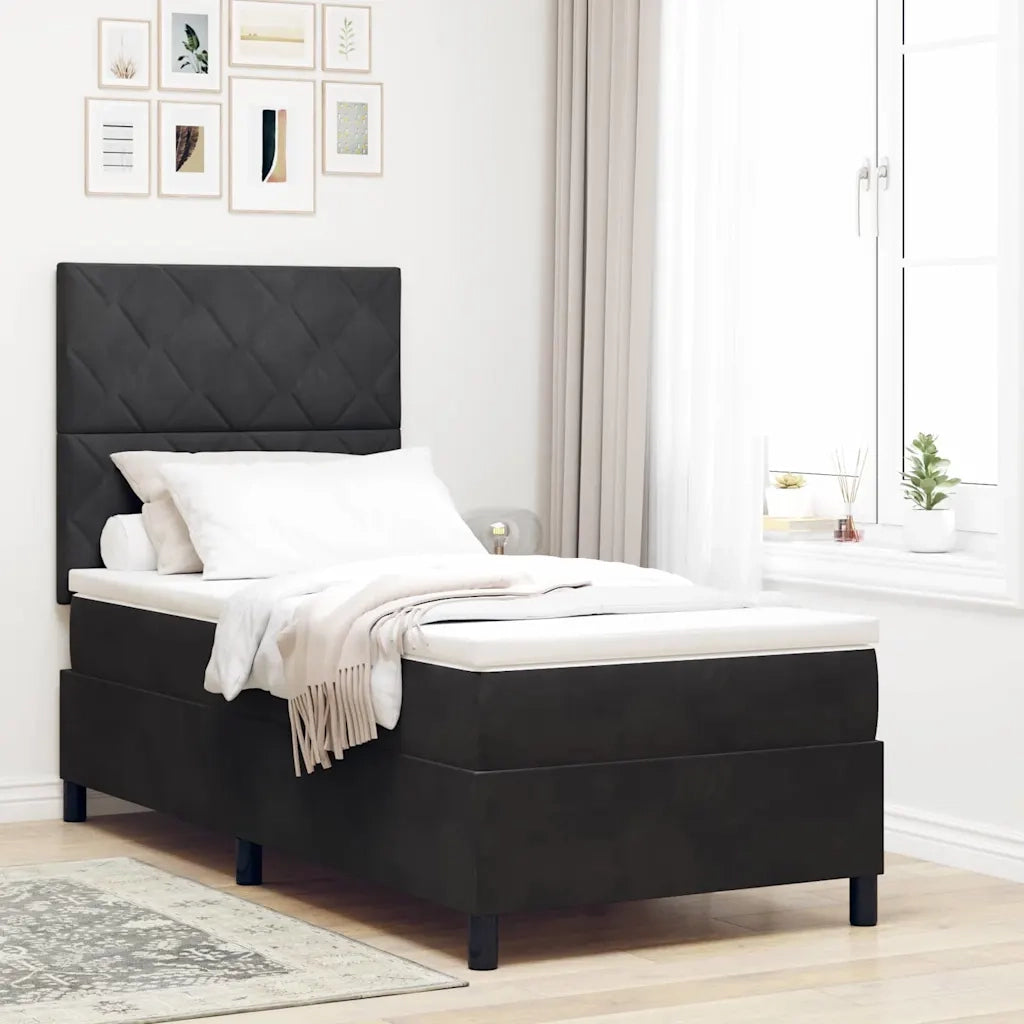 Letto a Sorgente LED con materasso Nero 90 x 200 cm Velluto 3343354
