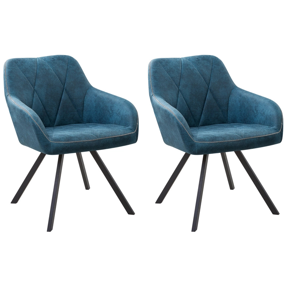 Set di 2 sedie da pranzo in tessuto blu con braccioli schienale trapuntato gambe in metallo Nero retrò di transizione