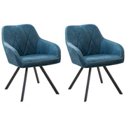 Set di 2 sedie da pranzo in tessuto blu con braccioli schienale trapuntato gambe in metallo Nero retrò di transizione
