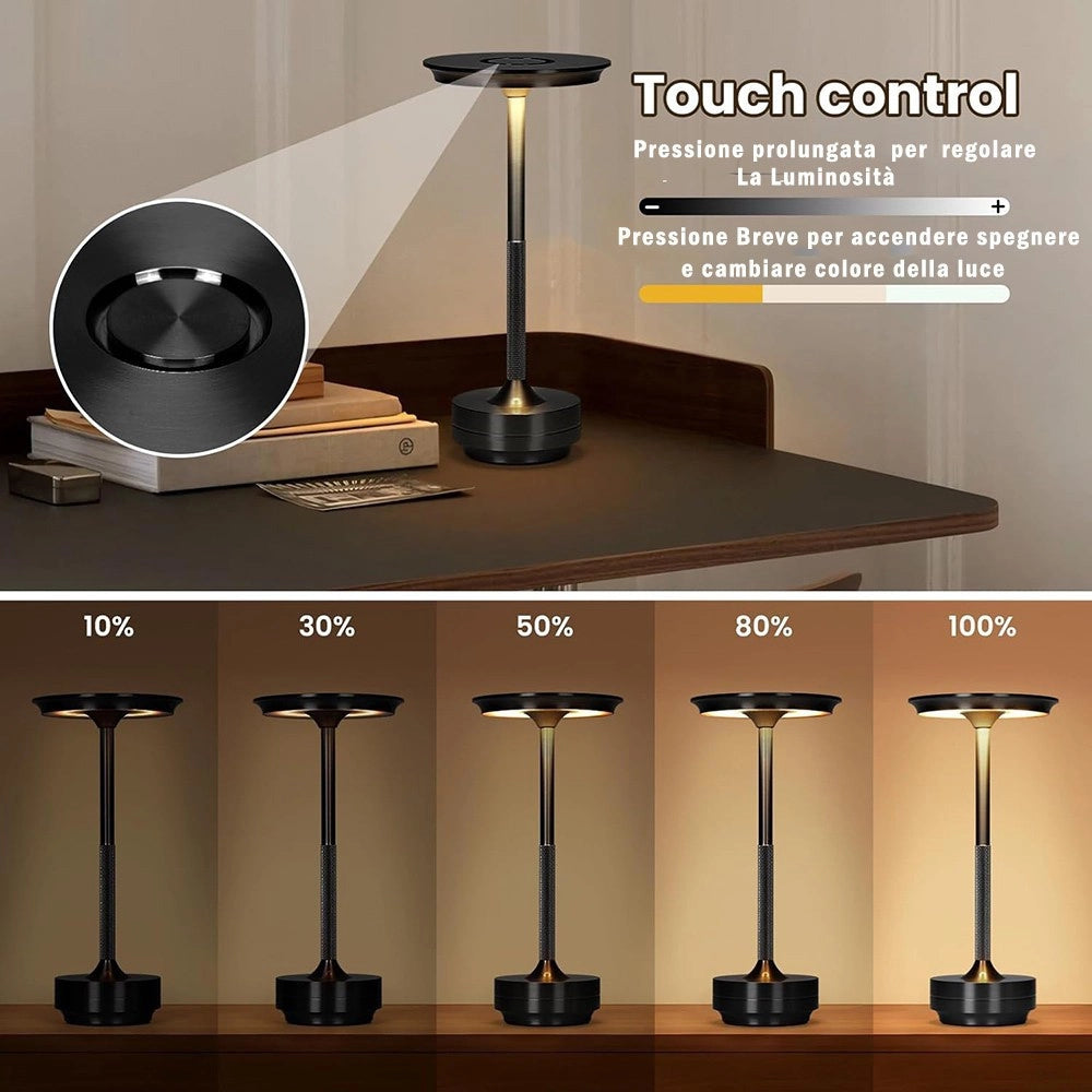 Trade Shop - Lampada Da Tavolo Moderna 3w Lume Ricaricabile Touch Dimmerabile Tecnologia Cct D38-3c - Nero