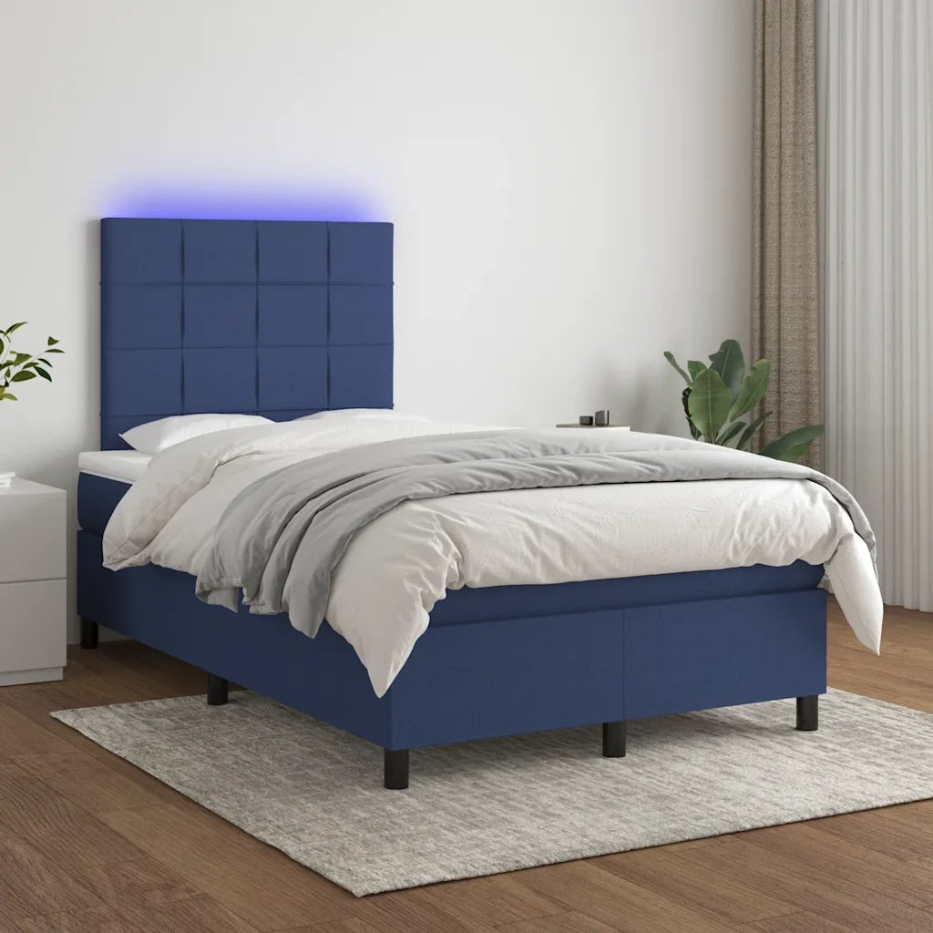 Letto a Molle con Materasso e LED Blu 120x190 cm in Tessuto