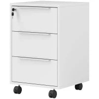 Cajonera da Scrivania con 3 Cassetti Ruote Serratura e 2 Chiave per Studio Soggiorno 40x40x63,5 cm Bianco
