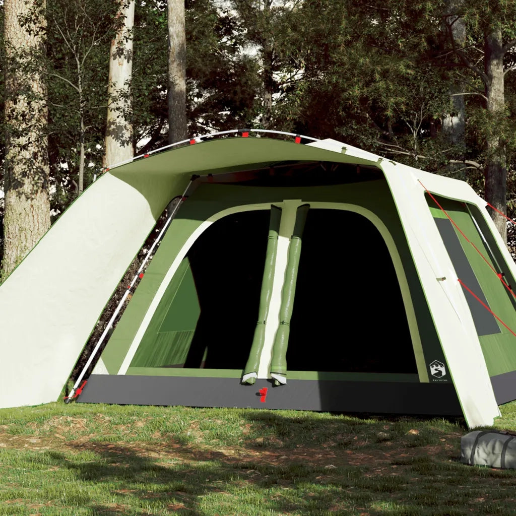 Tenda Familiare con Portico 9 Persone-Tenda da campeggio Verde a Rilascio Rapido