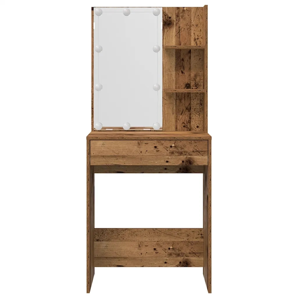 Set Tavolo da Toeletta con LED Legno Antico Legno Multistrato