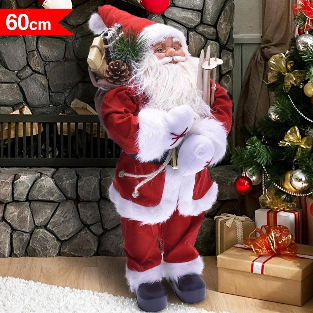 Trade Shop - Babbo Natale Classico 60cm In Plastica Vestiti In Tessuto Decorazione Natalizia -