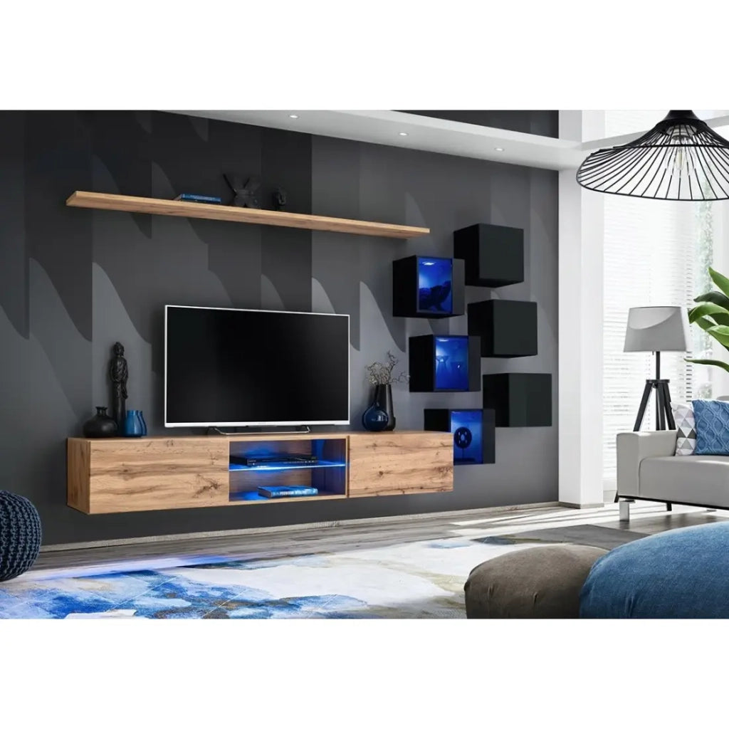 Set di mobili da salotto SWITCH XXI design, colore quercia e nero.