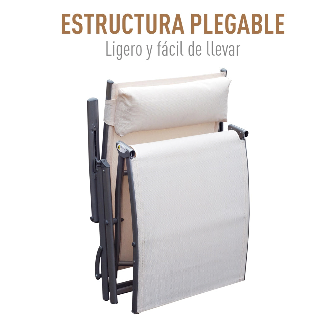 Poltrona Pieghevole da Esterno con Braccioli e Cuscino ¨C Zephmum ¨C Beige 137x63.5x100.5 cm