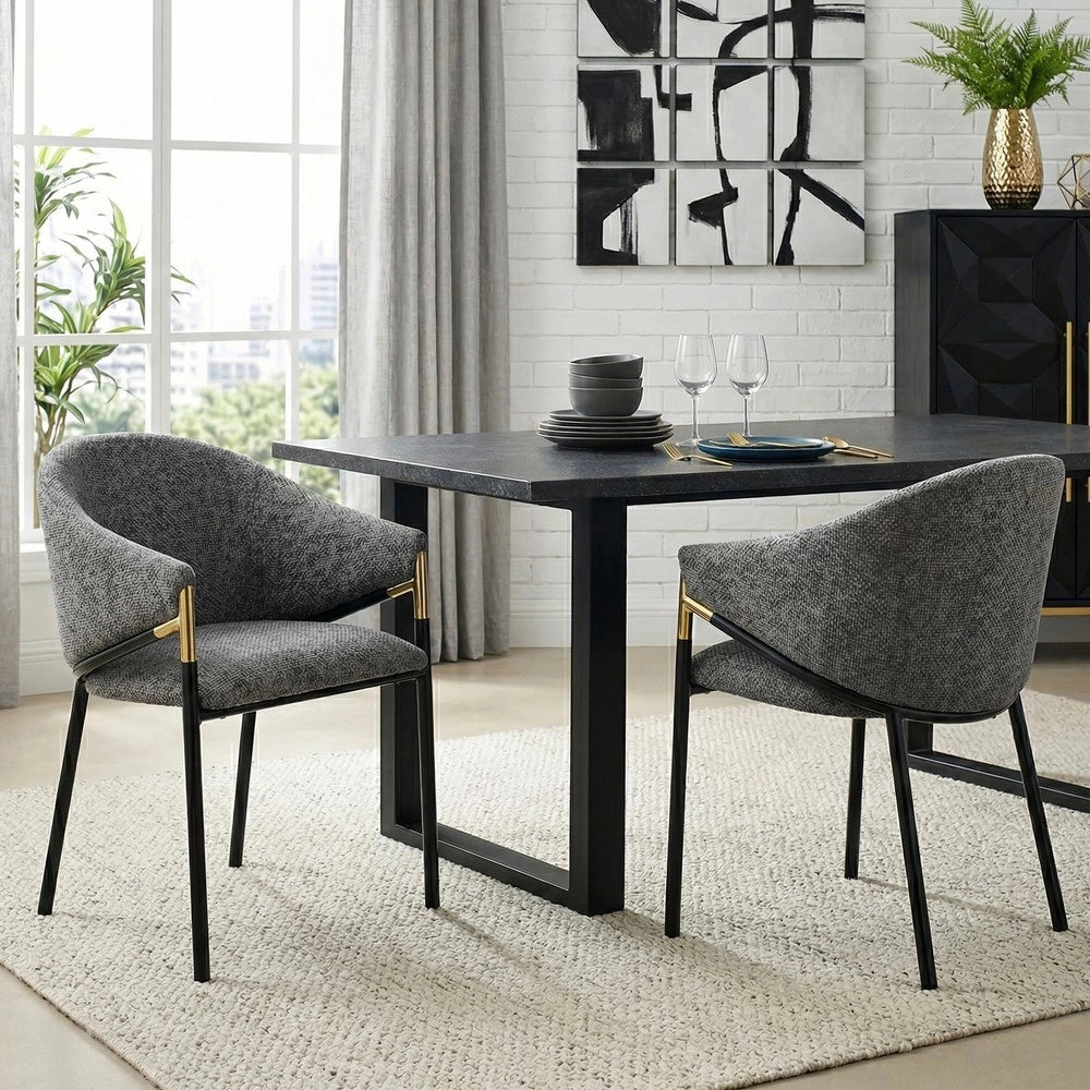 4 Sedie da pranzo comode e traspiranti - Zephmum- Stile moderno, braccioli in acciaio inossidabile dorato, grigio