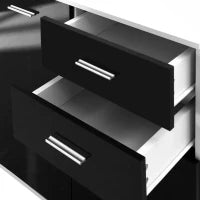 Comò, Mobiletto per Soggiorno e Camera con 3 ante e 2 cassetti, Nero Lucido, Antigraffio (106 x 35 x 76 cm)
