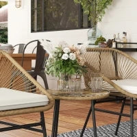 Set da Giardino 3 Pezzi in Rattan PE e Acciaio con 2 Sedie con Cuscini e Tavolino Rotondo, Multicolore