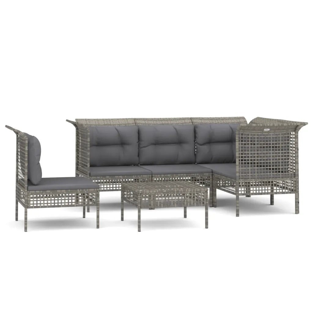 Set Divani da Giardino 6 pz con Cuscini in Polyrattan Grigio 3187523