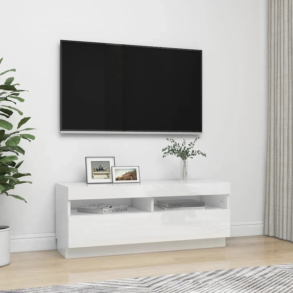 Mobile Porta TV con Luci LED Bianco Lucido 100x35x40 cm
