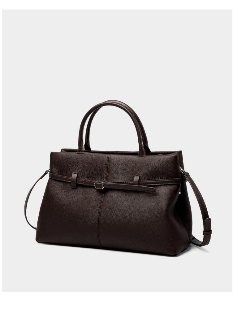 Borsa a mano grande da donna in vera pelle, colore marrone, ideale per il tempo libero.