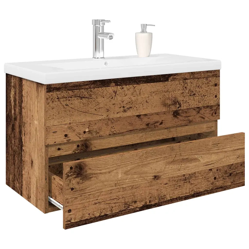 Mobile da Bagno con Lavabo Integrato e Rubinetto Legno Antico 3328933